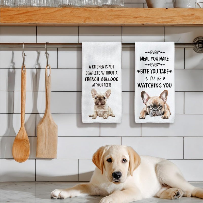 Tzhim French Bulldog Gifts Kitchen Towels Set of 2, Frenchie Mom Gift, French Bulldog Gifts for Women Dish Tea Towels for Kitchen, Frenchbulldog Hand Towels, Dog Kitchen Bathroom Decor, 16x24inch - Image 5